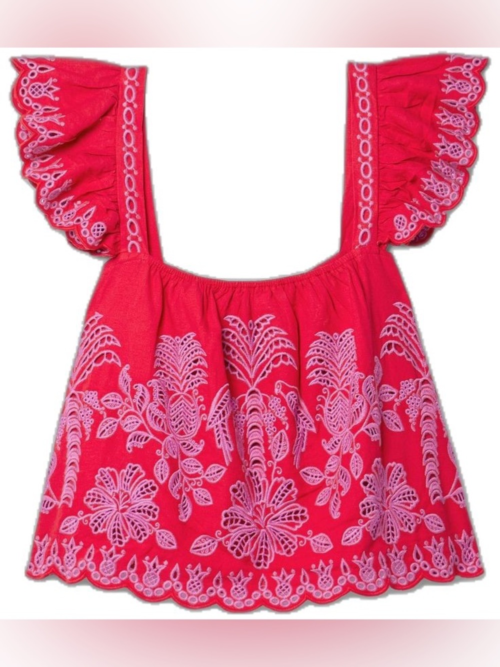 Farm Rio Palm Tree Richelieu Flutter Sleeve Top - Picture 2 of 8